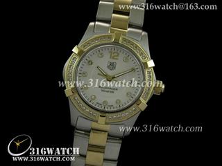 豪雅TAGHeuer 竞潜系列 18 k镀金满镶钻表框 白色表盘 高仿女士瑞士石英表 TAG0065