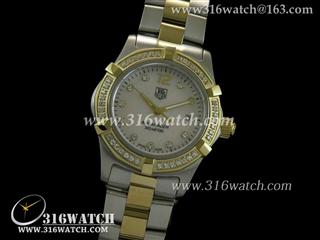 豪雅TAGHeuer 竞潜系列 18 k镀金满镶钻表框 粉红色贝壳面 高仿女士瑞士石英表 TAG0068
