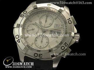 豪雅TAGHeuer 竞潜系列 双日历男士机械表 白色表盘 黑色橡胶带 计时7750机芯 高仿1:1豪雅手表 TAG0069