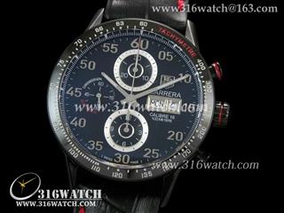 豪雅TAGHeuer 卡来拉系列 星期日历 钛金属表壳 黑色表盘 黑色皮表带 亚洲计时7750机芯 高仿豪雅1:1最佳版本 TAG0088