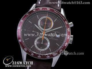 豪雅TAGHeuer 卡来拉系列 橙色大秒针 咖啡色表盘 棕色皮表带 计时7750机芯 高仿豪雅1:1最佳版本 TAG0099
