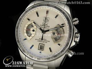 豪雅TAGHeuer 卡来拉系列 左右扇形 白色表盘 精钢表带 亚洲7750机芯 高仿豪雅复制1:1版本 TAG0127