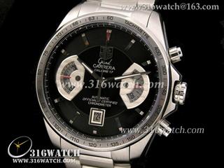 豪雅TAGHeuer 卡来拉系列 左右扇形 黑色表盘 精钢表带 亚洲7750机芯 高仿豪雅完美1:1复制版本 TAG0128