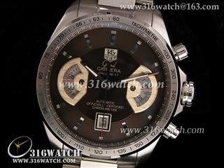 豪雅TAGHeuer 卡来拉系列 左右扇形 咖啡色表盘 精钢表带 亚洲7750机芯 高仿豪雅复制1:1版本 TAG0129
