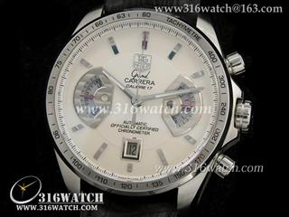 豪雅TAGHeuer 卡来拉系列 左右扇形 白色表盘 黑色表带 亚洲7750机芯 高仿豪雅复制1:1版本 TAG0130