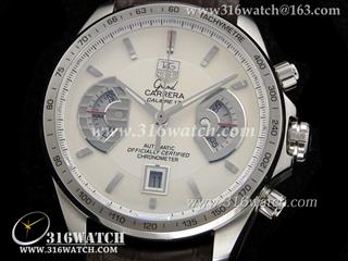 高仿豪雅TAGHeuer 卡来拉系列 左右扇形 白色表盘 棕色皮带 亚洲7750机芯 完美复制1:1版本 TAG0133