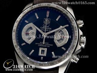 高仿豪雅TAGHeuer 卡来拉系列 左右扇形 黑色表盘 棕色皮带 亚洲7750机芯 完美复制1:1版本 TAG0134