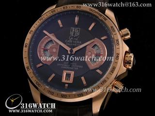 高仿豪雅TAGHeuer 卡来拉系列 18 k玫瑰金电镀表壳 咖啡色表盘 棕色皮带 亚洲7750机芯 完美复制1:1版本 TAG0136