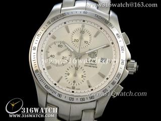 豪雅TAGHeuer-林肯Link系列 316F钢表壳 白色雕纹表盘 精钢表带 亚洲计时7750机芯 高仿豪雅1:1复制版本 TAG0141