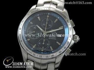 豪雅TAGHeuer-林肯Link 系列 316F钢表壳 蓝色雕纹表盘 精钢表链 亚洲计时7750机芯 高仿豪雅1:1复制版本 TAG0142