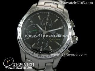 豪雅TAGHeuer-林肯Link系列 316F钢表壳 黑色雕纹表盘 精钢表链 亚洲计时7750机芯 高仿豪雅1:1复制版本 TAG0144