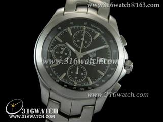 豪雅TAGHeuer-林肯Link系列 316F钢表壳 黑色雕纹表盘 精钢表链 亚洲计时7750机芯 高仿豪雅1:1复制版本 TAG0146