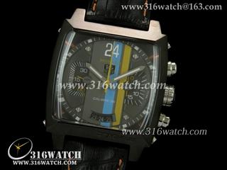 豪雅TAGHeuer 摩纳哥系列 黑色PVD表壳 灰色表盘 黑色皮带 亚洲计时7750机芯 高仿豪雅完美复制1:1版本 TAG0147