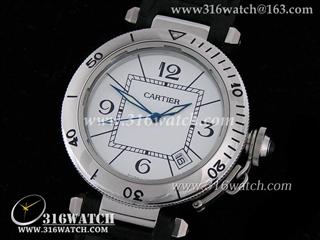 CARTIER卡地亚 帕莎系列 316F表壳 白面表盘 黑色皮表带 瑞士2836机芯 高仿卡地亚手表 CTR0064