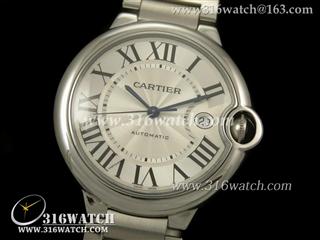 卡地亚CARTIER 蓝气球系列 大号42MM 银白色雕纹表盘 精钢表链 瑞士ETA-2824机芯 高仿复制1:1卡地亚手表 CTR0065
