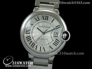 卡地亚CARTIER 蓝气球系列 中号36MM 银白色雕纹表盘 精钢表链 瑞士ETA-2671机芯 高仿复制1:1卡地亚手表 CTR0066