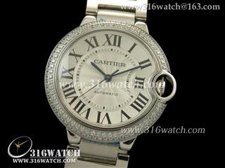 卡地亚CARTIER-蓝气球系列 中号36MM 银白色雕纹表盘 精钢表链 瑞士ETA-2671机芯 高仿复制1:1卡地亚手表 CTR0067