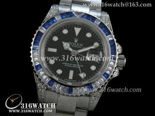 劳力士ROLEX-格林威治型II系列 GMT 镶钻边壳 白/蓝宝石边框 黑色表盘 瑞士ETA-2836机芯 高仿劳力士终级版 RL0170