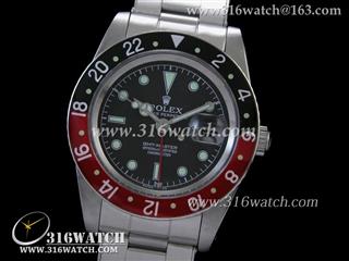 劳力士ROLEX-格林威治型II系列 复古 红色GMT针 黑/红色数字边框 黑色表盘 高仿1:1劳力士手表 RL0176