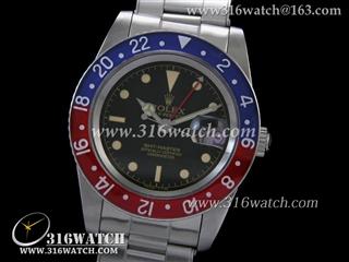 劳力士ROLEX-格林威治型II系列 复古 红色GMT针 蓝/红色数字边框 黑色表盘 高仿1:1劳力士手表 RL0177