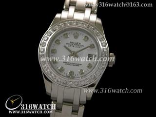 劳力士ROLEX-杰作女士系列 满镶钻边框 白色表盘女装瑞士ETA-2671机芯 高仿1:1劳力士手表 RL0181