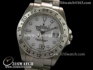 劳力士ROLEX-探险家型II系列 GMT 调时功能 雕刻数字边框 白色表盘 瑞士ETA-2836机芯 高仿1:1劳力士手表 RL0166