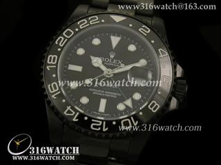 劳力士ROLEX-格林威治型II系列 黑色PVD表壳 陶瓷数字边框 绿色GMT针 黑色表盘 瑞士ETA-2836机芯 精仿1:1N版 RL0168