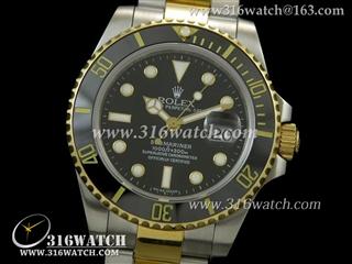 劳力士ROLEX-潜航者型系列 SUB 18 k间黄金电镀 陶瓷数字边框 黑色表盘 瑞机ETA-2836机芯 最佳1:1 Noob版 RL0191