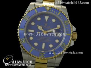 劳力士ROLEX-潜航者型系列 SUB 18 k间黄金电镀 陶瓷数字边框 蓝色表盘 瑞机ETA-2836机芯 最佳1:1 Noob版 RL0192