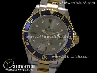劳力士ROLEX-潜航者型系列 SUB 18K镀间金 蓝色数字钛边框 灰色镶钻表盘 瑞机ETA-2836机芯 高仿1:1顶级版本 RL0197