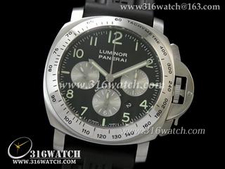 高仿沛纳海PANERAI手表 Luminor Automatic Chrono系列 PAM162F 黑色表盘 黑色橡胶表带 计时7753机芯 终级1:1 Noob版本 PM0045