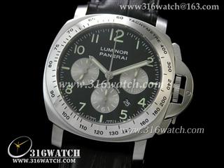 沛纳海PANERAI-Luminor Automatic Chrono系列 PAM162F 黑色表盘 黑色皮表带 计时7753机芯 终级1:1 Noob版本 PM0046