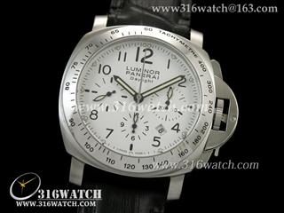 高仿沛纳海PANERAI手表 Luminor Automatic Chrono系列 PAM188H 白色表盘 黑色皮表带 计时7753机芯 终级1:1 Noob版本 PM0048