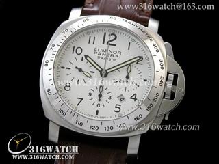 高仿沛纳海PANERAI手表 Luminor Automatic Chrono系列 PAM188H 白色表盘 棕色皮表带 计时7753机芯 终级1:1 Noob版本 PM0049
