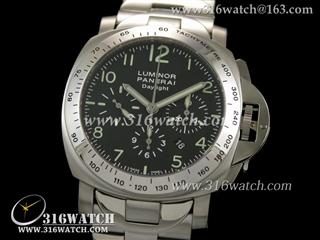 高仿沛纳海PANERAI手表 Luminor Automatic Chrono系列 PAM196H 黑色表盘 不锈钢表链 计时7753机芯 终级1:1 Noob版本 PM0050