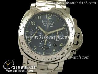 高仿沛纳海PANERAI手表 Luminor Automatic Chrono系列 PAM224H 蓝色表盘 精钢表链 计时7753机芯 终级1:1 Noob版本 PM0053