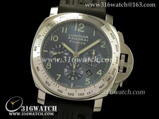 高仿沛纳海PANERAI手表 Luminor Automatic Chrono系列 PAM224H 蓝色表盘 黑色橡胶表带 计时7753机芯 终级1:1 Noob版本 PM0054