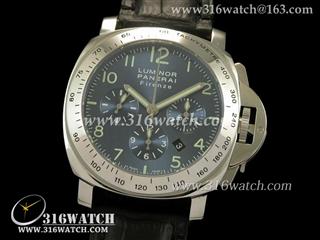 沛纳海PANERAI-Luminor Automatic Chrono系列 PAM224H 蓝色表盘 黑色皮表带 计时7753机芯 终级1:1 Noob版本 PM0055