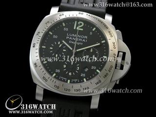 高仿沛纳海PANERAI手表 Luminor Automatic Chrono系列 PAM250K 黑色表盘 黑色橡胶表带 计时7753机芯 终级1:1 Noob版本 PM0057