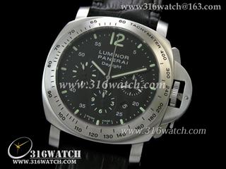 高仿沛纳海PANERAI手表 Luminor Automatic Chrono系列 PAM250K 黑色表盘 黑色皮表带 计时7753机芯 终级1:1 Noob版本 PM0058