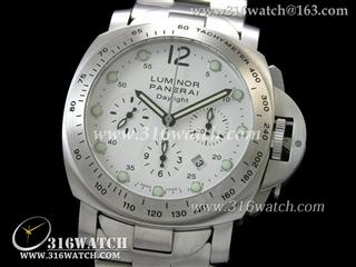 高仿沛纳海PANERAI手表 Luminor Automatic Chrono系列 PAM251K 白色表盘 精钢表链 计时7753机芯 终级1:1 Noob版本 PM0059