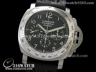 高仿沛纳海PANERAI手表 Luminor Automatic Chrono系列 PAM196H 黑色表盘 黑色橡胶表带 计时7753机芯 终级1:1 Noob版本 PM0051