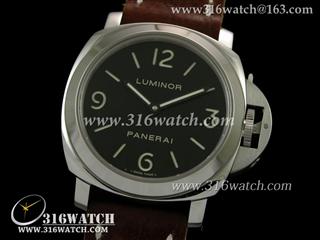 沛纳海PANERAI-Luminor Base系列 PAM112 H版 超级夜光 黑色表盘 深棕色手缝皮表带 亚洲海欧6497机芯 高仿1:1沛纳海手表 PM0077