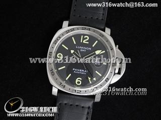 高仿沛纳海PANERAI手表 Luminor Automatic GMT系列 PAM029 黑色条纹表盘 黑色皮表带 瑞士ETA-2836机芯 完美复制1:1Noob版 PM0071