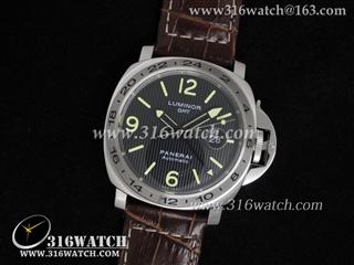 高仿沛纳海PANERAI手表 Luminor Automatic GMT系列 PAM029 黑色条纹表盘 棕色鰐鱼纹牛皮带 瑞士ETA-2836机芯 完美复制1:1Noob版 PM0073