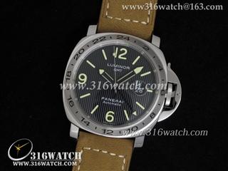 高仿沛纳海PANERAI手表 Luminor Automatic GMT系列 PAM029 黑色条纹表盘 棕色磨沙牛皮带 瑞士ETA-2836机芯 完美复制1:1Noob版 PM0074