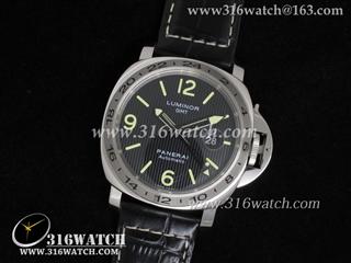 高仿沛纳海PANERAI手表 Luminor Automatic GMT系列 PAM029 黑色条纹表盘 黑色鰐鱼纹牛皮表带 瑞士ETA-2836机芯 完美复制1:1Noob版 PM0072