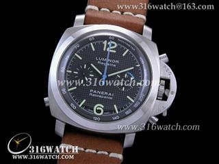 高仿沛纳海PANERAI手表 Luminor Flyback Chrono系列 PAM286 蓝色大秒针 棕色牛犊皮带 黑色橡胶表带 计时7750自动机芯 复制1:1 H版 PM0094