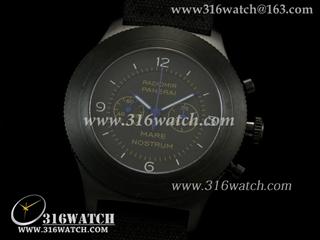 沛纳海PANERAI-Mare Nostrum系列 PAM300 黑色PVD表壳 黑色尼龙皮表带 计时手动上链机芯 高仿1:1沛纳海手表 PM0111