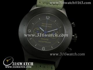 沛纳海PANERAI-Mare Nostrum系列 PAM300 黑色PVD表壳 绿色尼龙皮表带 计时手动上链机芯 高仿1:1沛纳海手表 PM0112